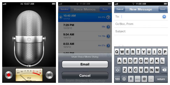 iPhone voice recorder screengrab